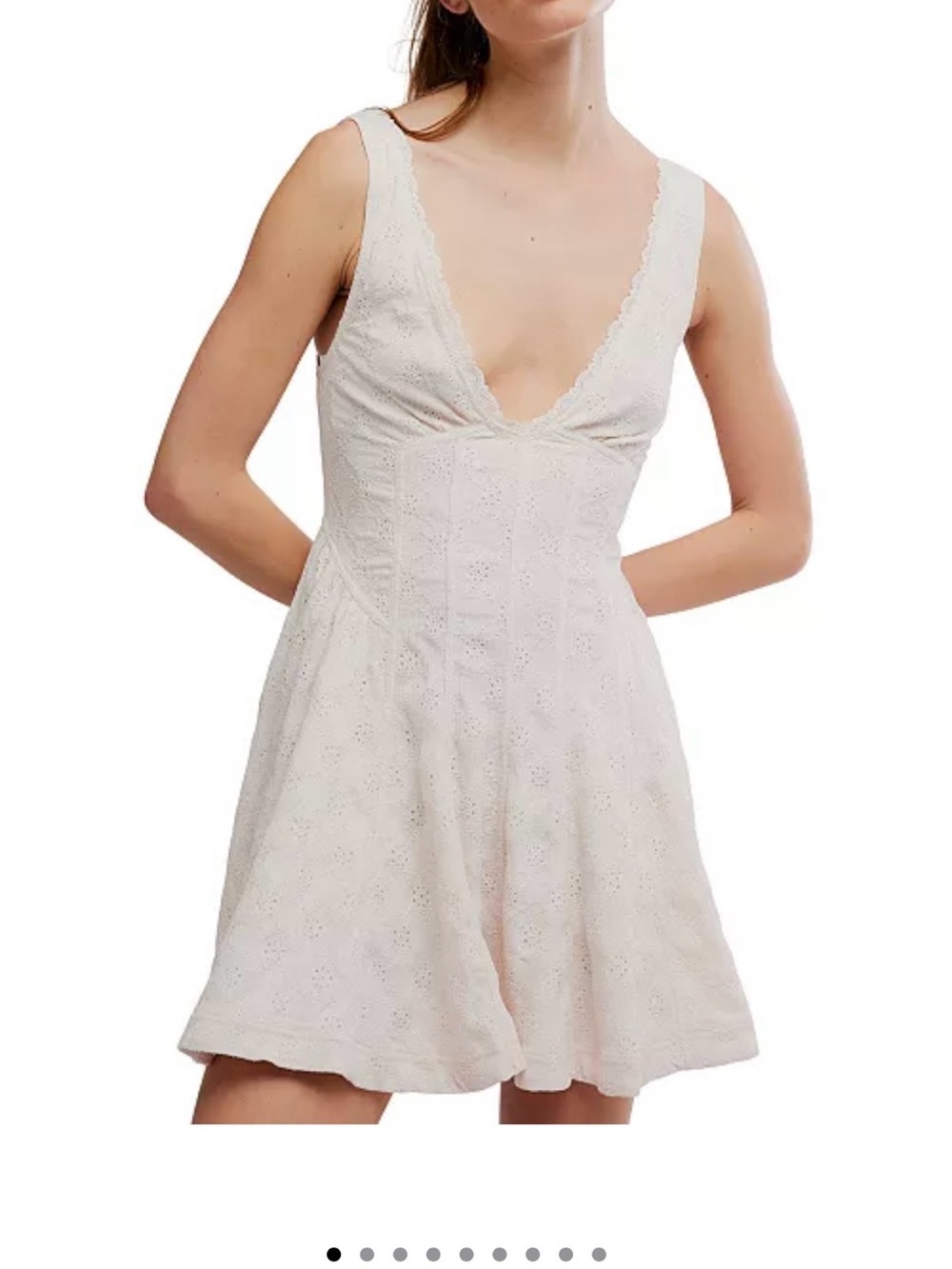 Free People Ivory Eyelet V-Neck Mini Dress